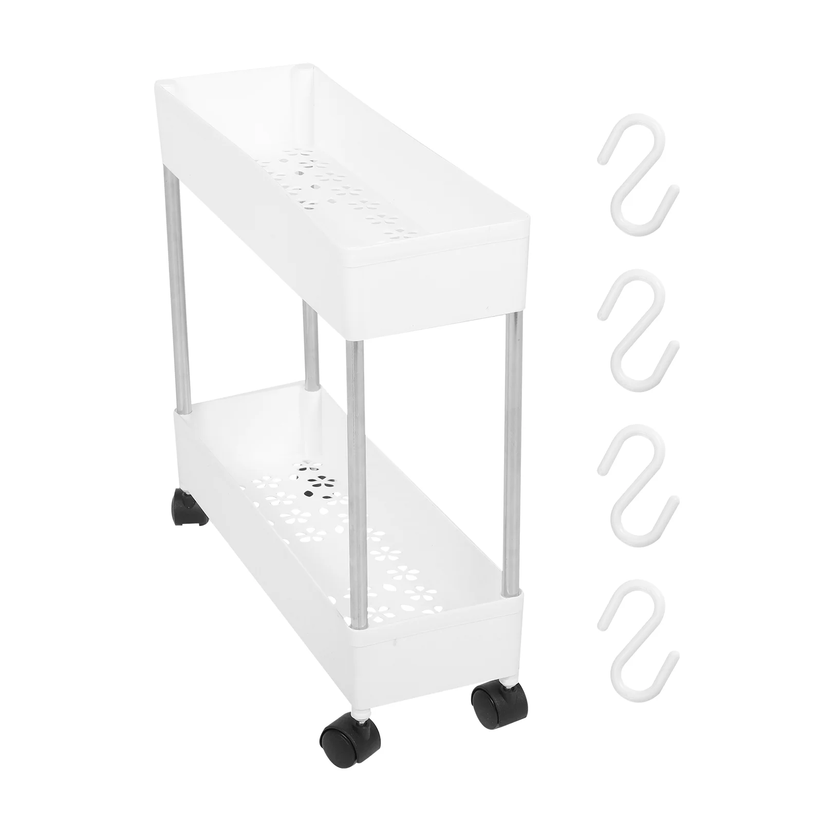 

Tableware Floor Trolley Office Shopping Portable Carts Two Shelves Plastic Movable Rack