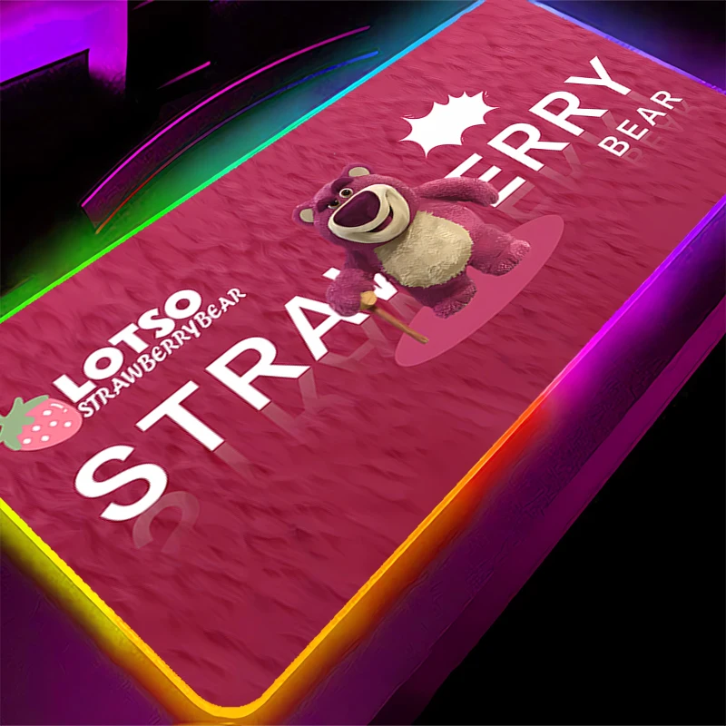 Large Mouse Pad LED Strawberry Bear Lotso XXL Computer Desk Mat RGB Table Keyboard Carpet Accessories Gaming Mousepad Backlight