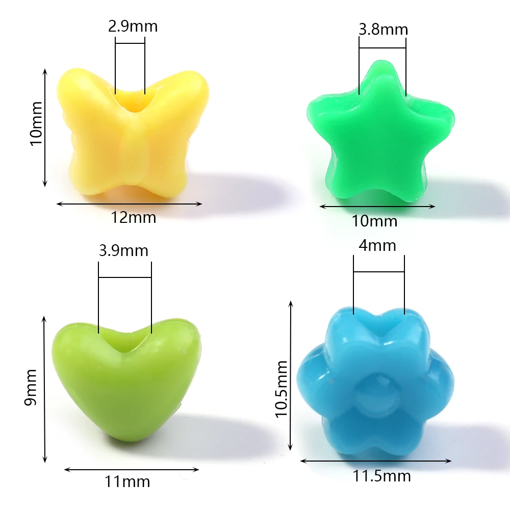 100Pcs Acrylic Heart Star Butterfly Flower Beads Loose Spacer Beads Large Hole Beads for Jewelry Making Diy Bracelet Accessories