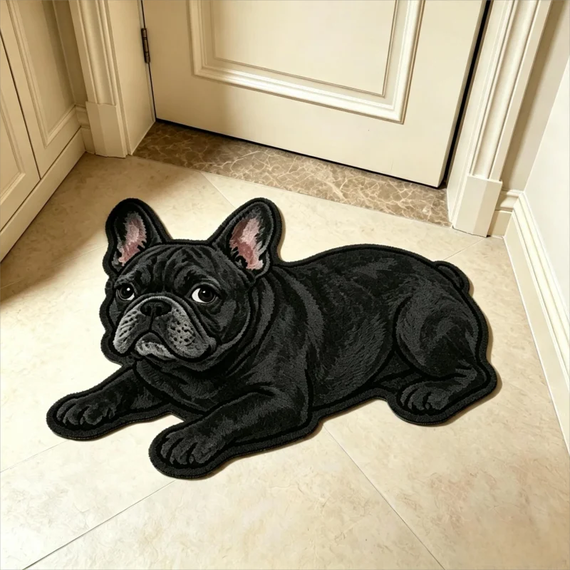 VIKAMA Cartoon Bulldog Special Shaped Area Rug Soft Non Slip Entrance Porch Door Mat Living Room Bedroom Floor Mat Home Decor