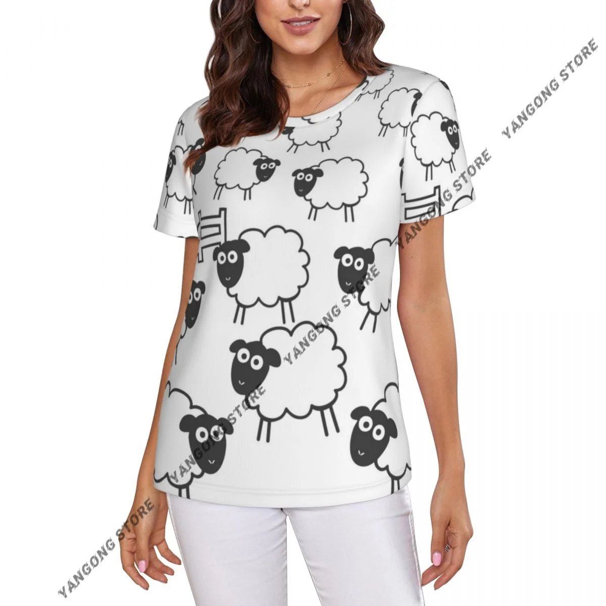 Camiseta mujer valla ovejas llenas insomnio camiseta Casual cuello redondo manga corta ropa de calle camiseta femenina