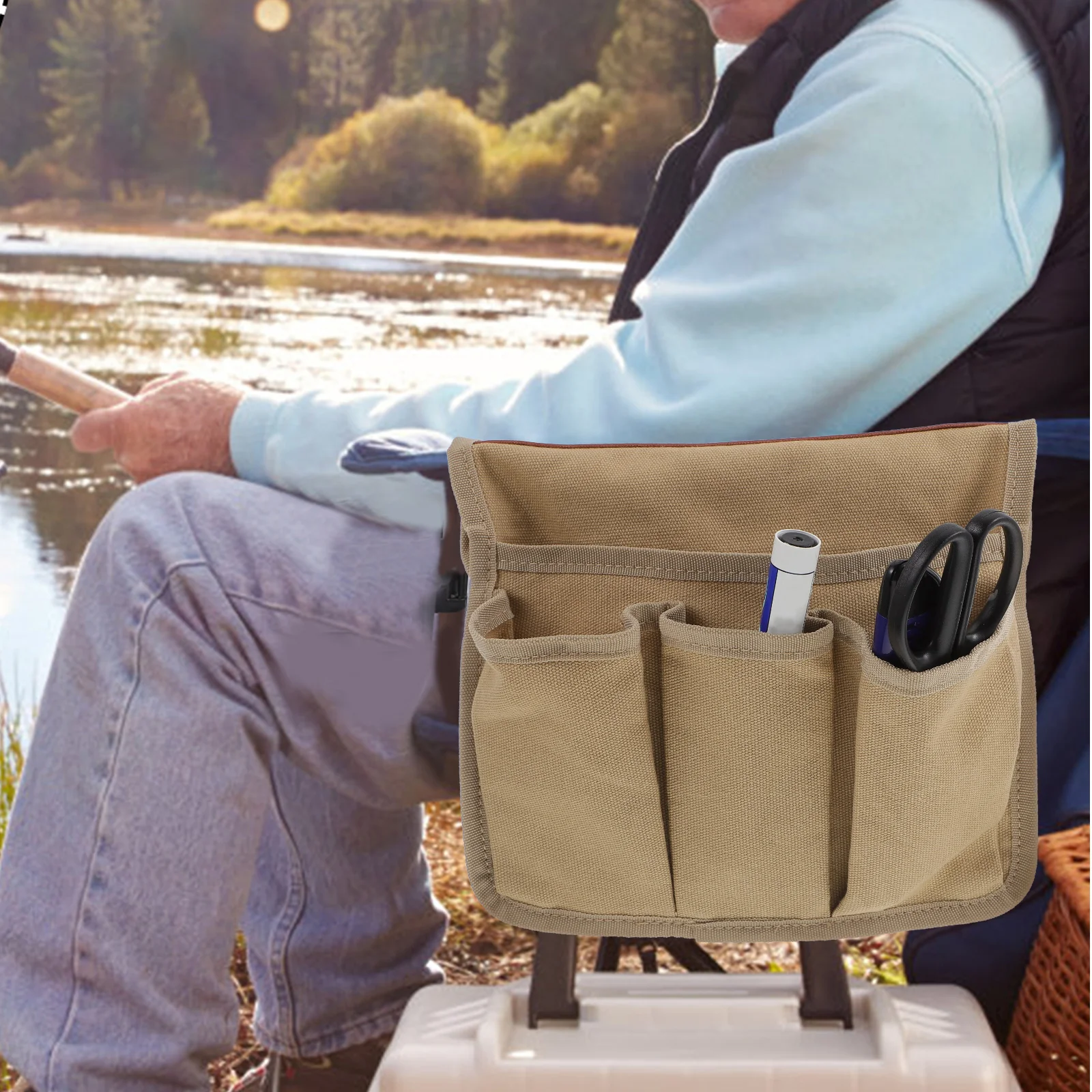 

Pouch Outdoor Storage Bag Chair Pocket Household Khaki Cotton Camping Armrest Accessories