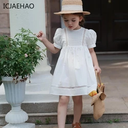 ICJAEHAO Toddler Baby Summer White Princess Dress Children Short Puff Sleeve Cotton Casual for Girls Baby girl one-piece dresses