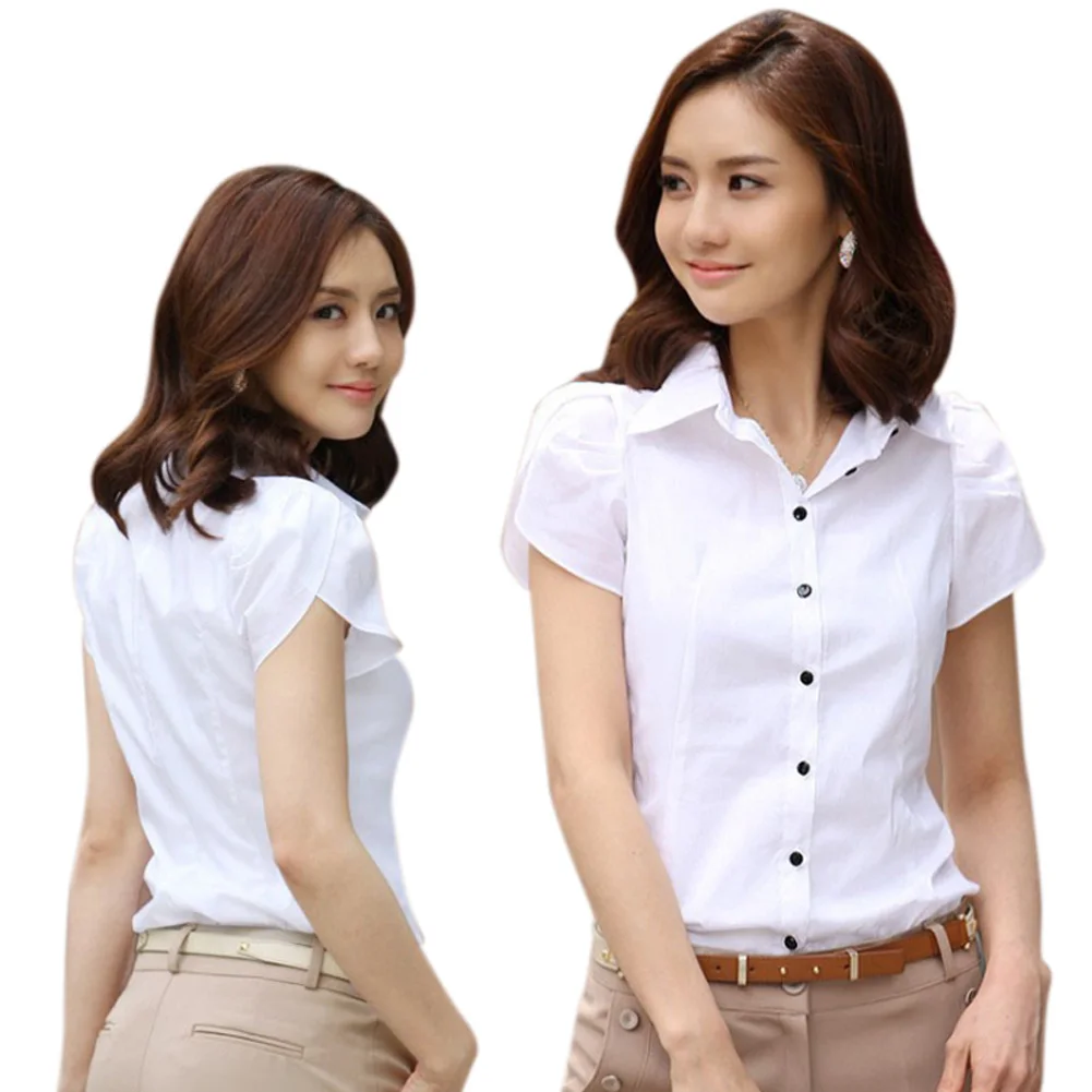 Women Summer Formal Shirts Short Sleeves Slim Fit Office Lady Turn-down Collar Shirts Shirt Tops Accessories Elegant