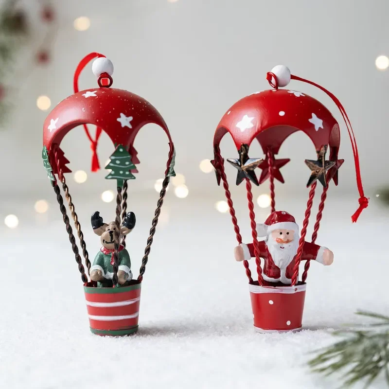 FY Metal Parachute Ornament Christmas Tree Hanging Decoration Vintage Iron Xmas Bauble for Home Holiday Party Decor Gift 1