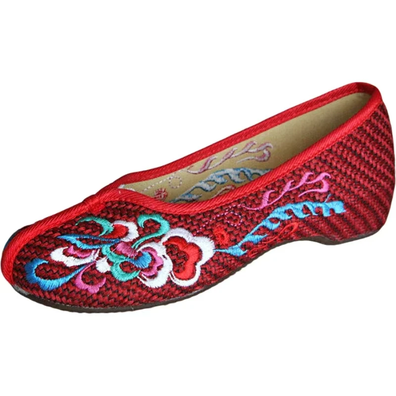 

Women's New Ethnic Style Low Heel Embroidered Shoe Soft Sole Non Slip Shallow Slip On Lightweight Round Toe Wedges Canvas Shoes