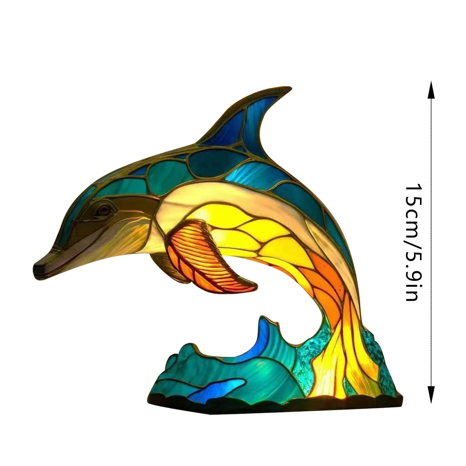 Dolphin Figurine Built In Electronic String Light Animal Table Lamp Resin Sculpture Desktop Ornament For Home Office Decoration