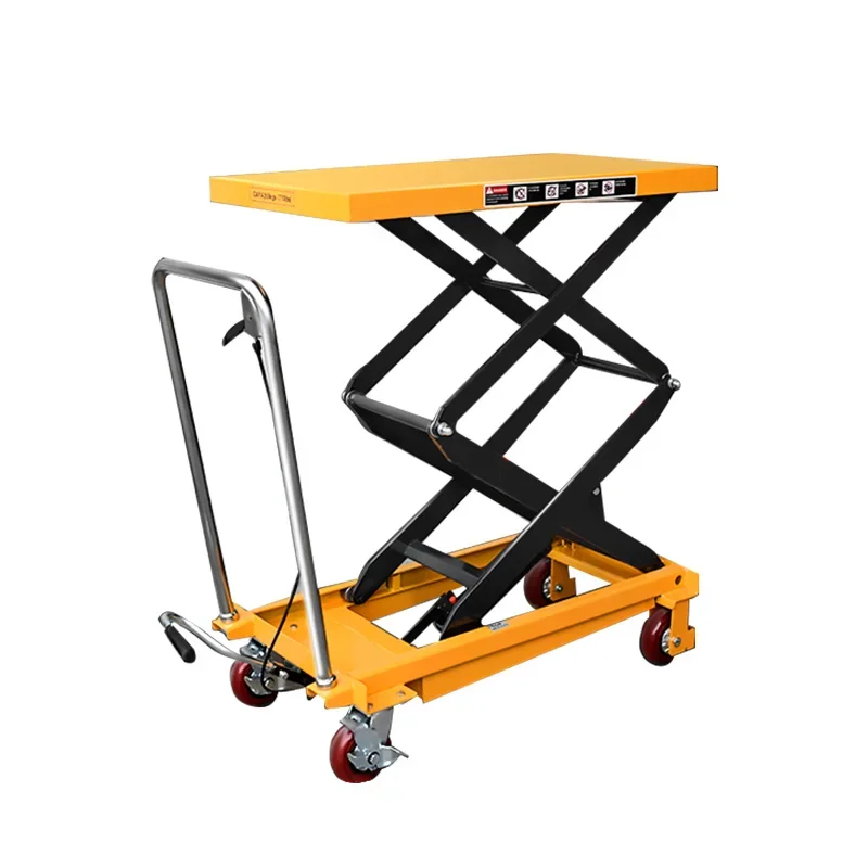 Manual hydraulic lift platform car Scissor fork table Flat mobile trolley Hand push small lift