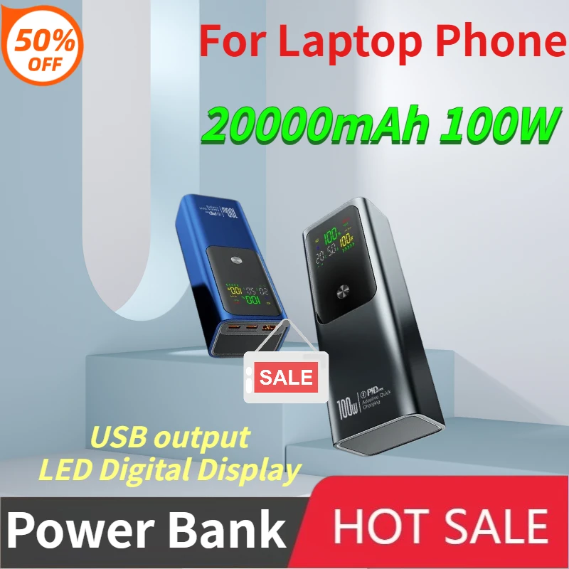 

20000mAh 100W Fast Charging Portable Power Bank USB Output Digital Display Can Be Usednotebook and Multiple Devices Three-port