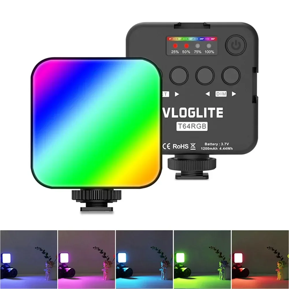 T64 RGB LED Photographic Lighting 2500-9000K Fill Lamp for Smarthphone Camera Gopro Tiktok Video Photo Shooting Small Light Kit