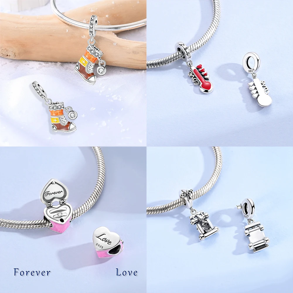 Bear Karting Pendant Hot Air Balloon Volleyball Pendant Original 925 Silver Beads Fit Bracelet Diy Jewelry Fine Gift Making