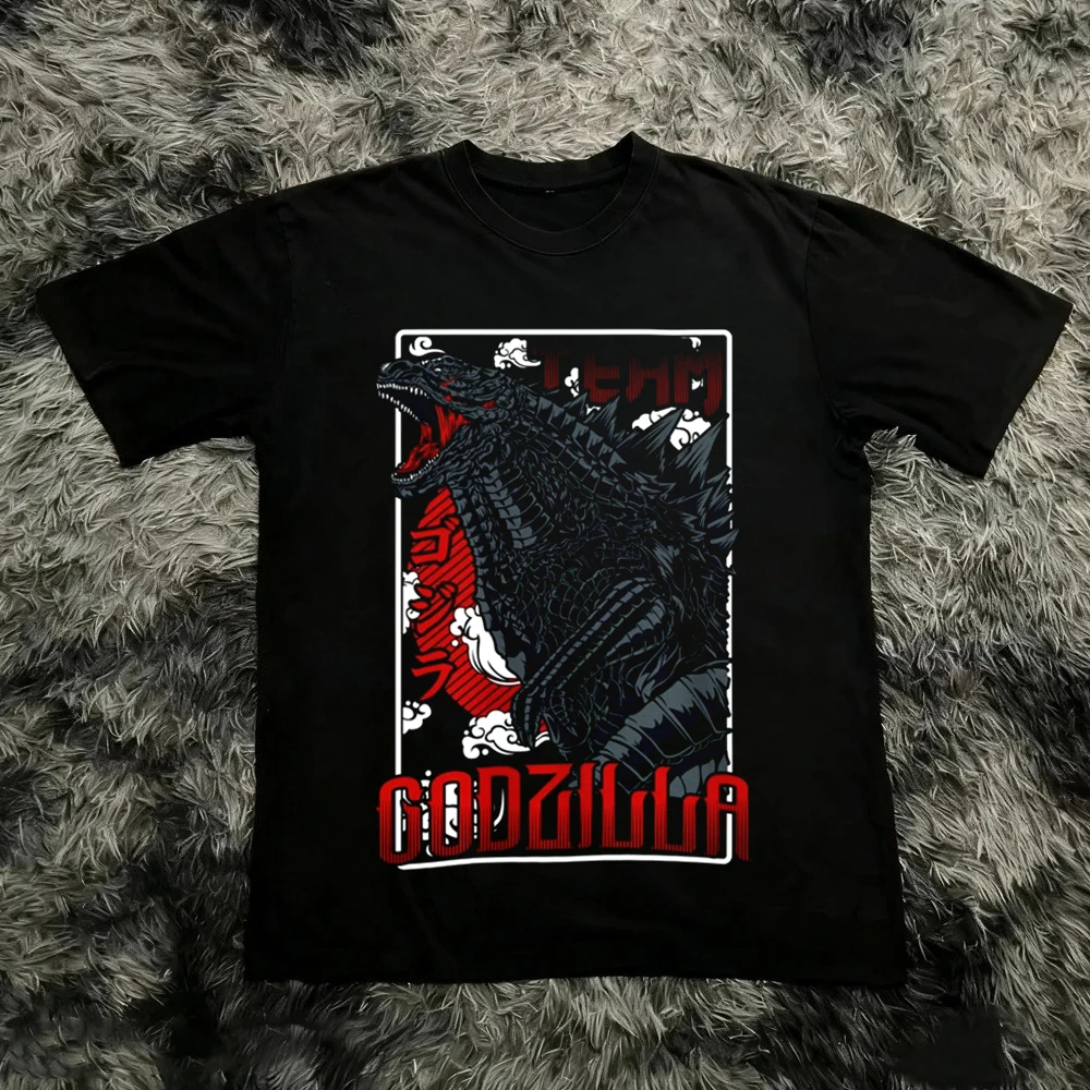 Godzilla Inspired Kaiju Monster Retro Graphic Print T-Shirt Men Women Cotton Oversized Couple Harajuku Casual Streetwear Tops - view 3