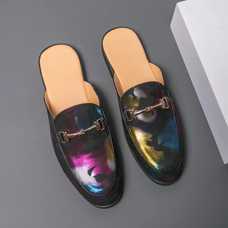Men's Big Size 47 48 Closed Toe Leather Mules Backless Loafers Slip On Flats Half Shoes Summer Casual Slides Sandals Slippers