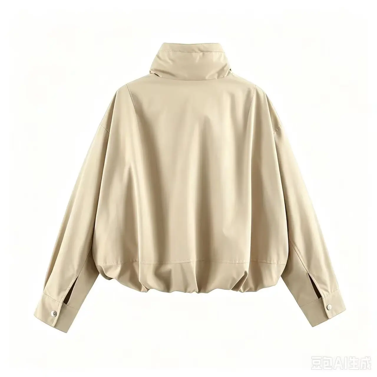 BSAY 2026 Herbst Damen Kurze Gefütterte Jacke Stehkragen Kordelzug am Saum Reißverschluss Langarm Locker Lässig mit Taschen Oberbekleidung Mantel – Detail 8