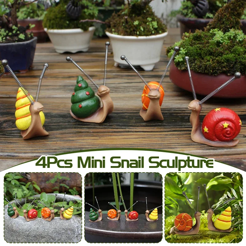 4-piece Set Snail Resin Handicrafts, Courtyard and Garden Decoration Ornaments, Bonsai Statues, Home Decoration Small Ornamen