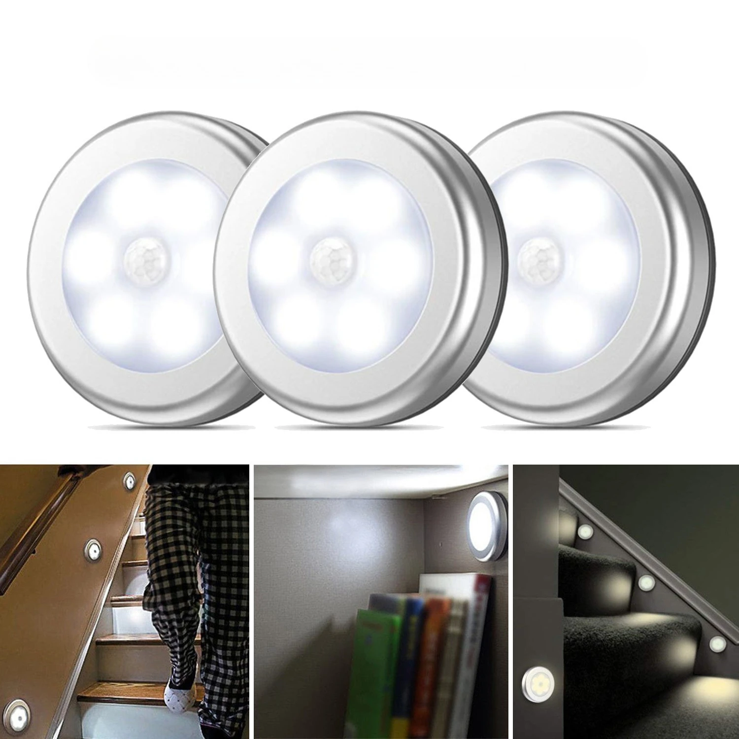 

Round Wireless Motion Sensor LED Night Light Battery Powered for Bedroom Cabinet Closet Bedside Home Decor Lighting