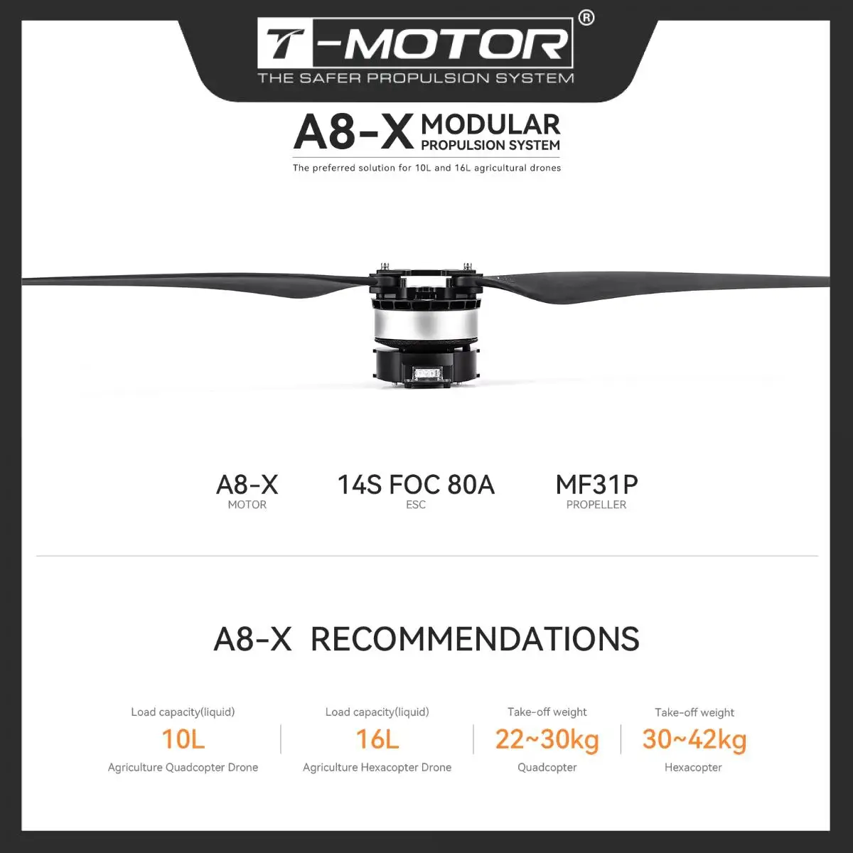 

T-MOTOR A8-X-KV115 12~14S Agricultural Drone Motor Mount Set 22kg~30kg Take-Off Weight Quadcopter Motor Accessories