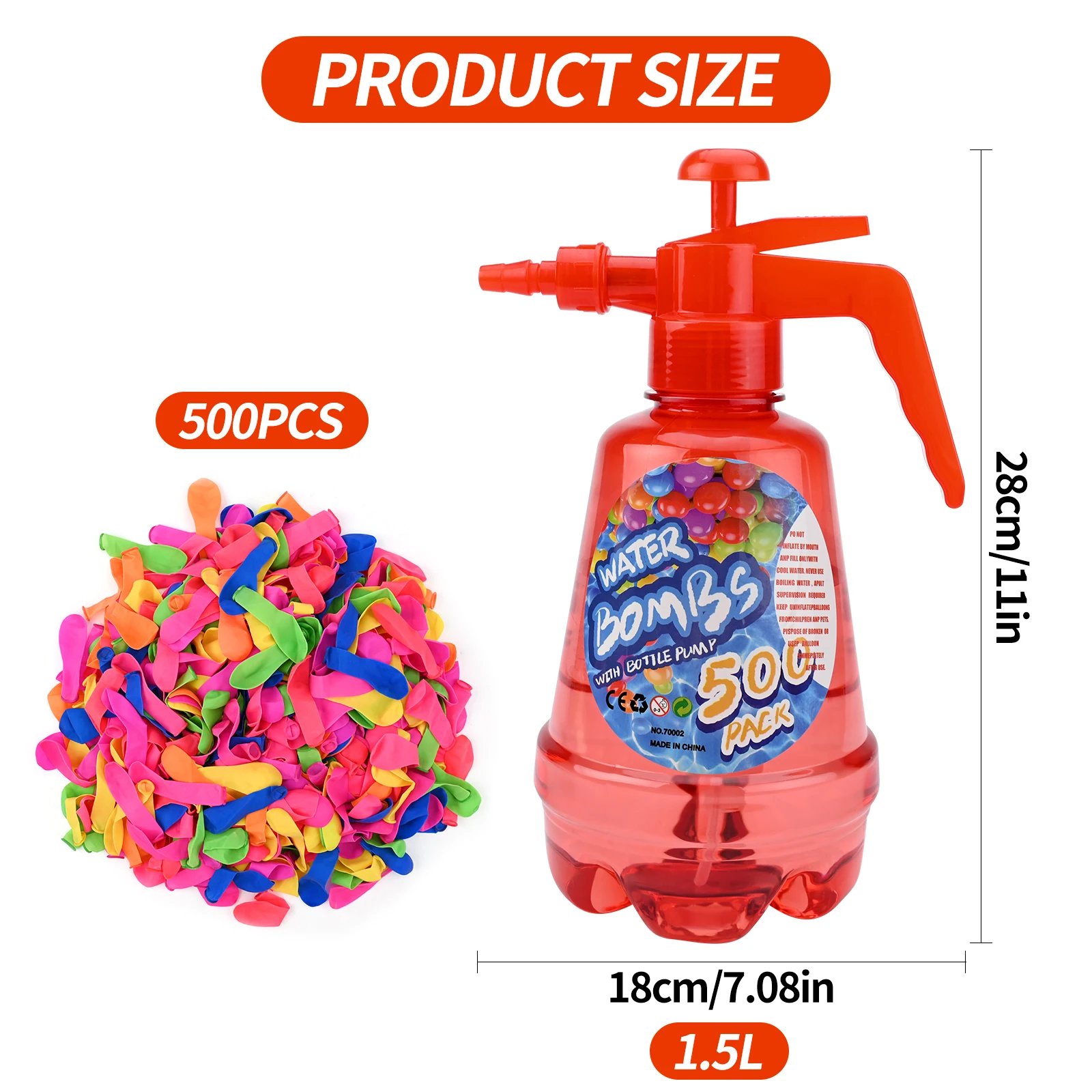 Water Balloon Pump Set 1.5L Air Water Bomb Balloon Pump with 500 Water Balloons 3 in 1 Air and Water Balloon Inflator Spray