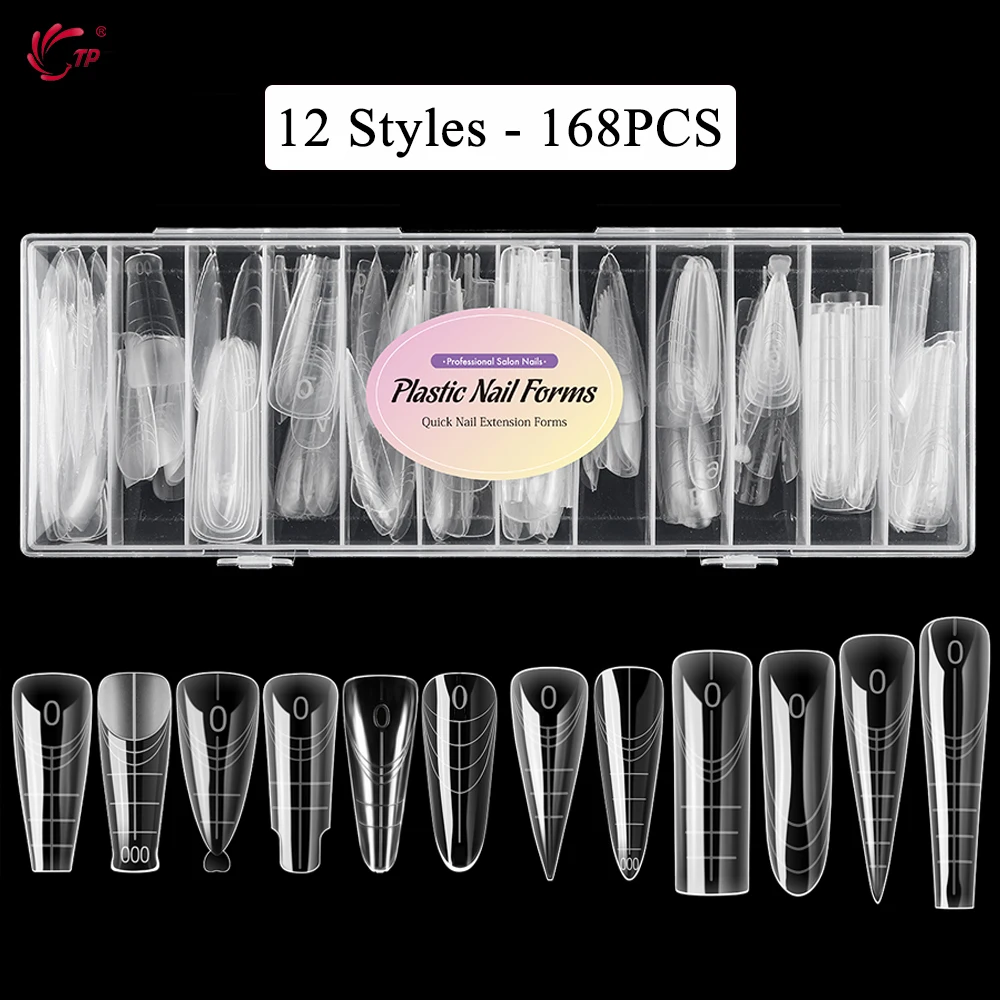 TP 168 قطعة مسمار أشكال مزدوجة غطاء كامل بناء سريع هلام قوالب مجموعات الاكريليك قابلة لإعادة الاستخدام وصلات لإطالة الأظافر نظام مانيكير أدوات 12 أنواع