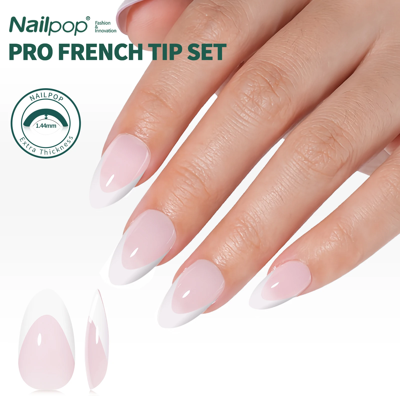 Nailpop 140 Uds uñas postizas francesas cuadradas de almendra Trapezoidal puntas de uñas de Gel suave cobertura completa uñas postizas 14 tamaños para arte de uñas DIY