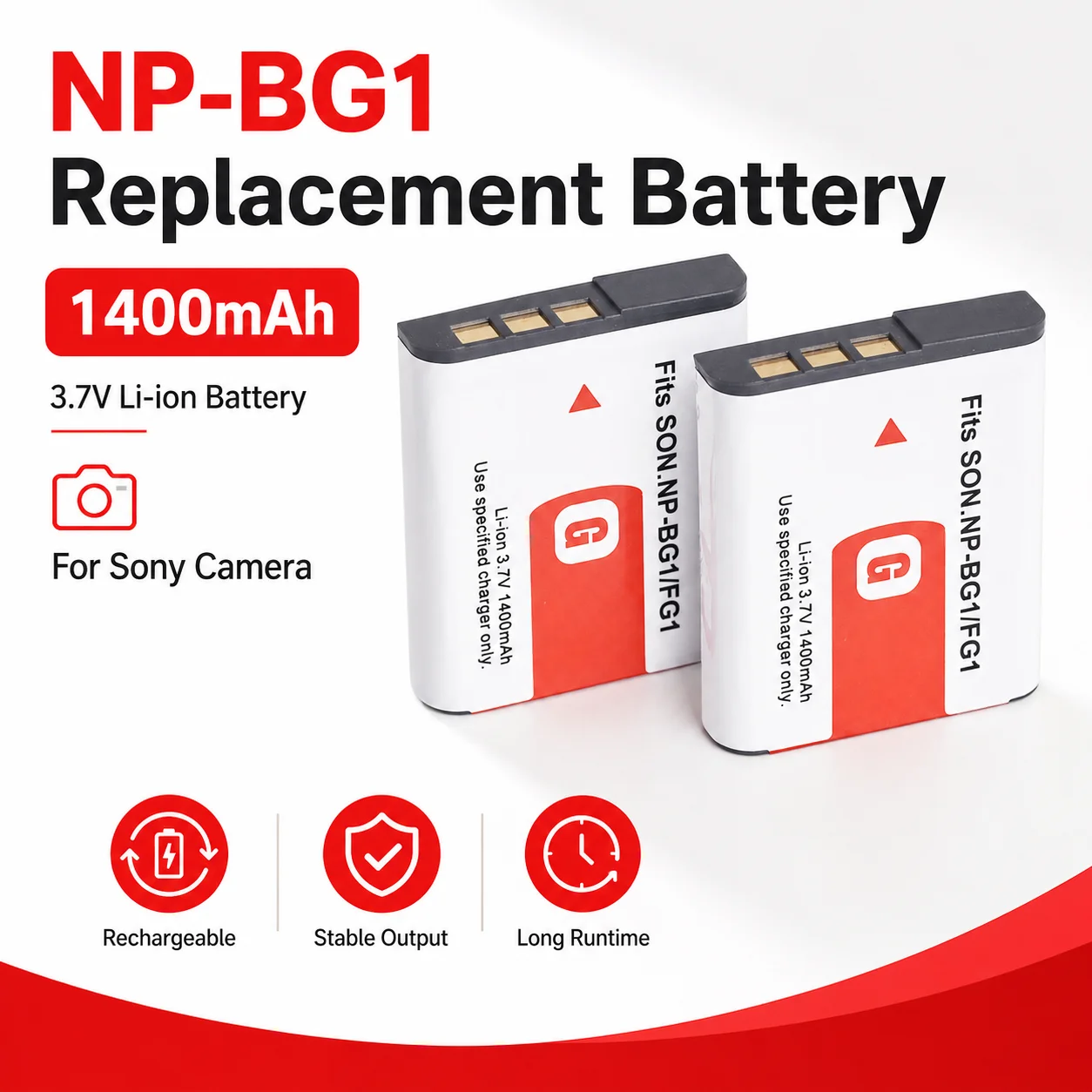 

1400mAh NPBG1 NPFG1 Li-ion Battery Pack Compatible with Sony DSC H Series W Series W70 W80 WX1 Digital Camera Batteries