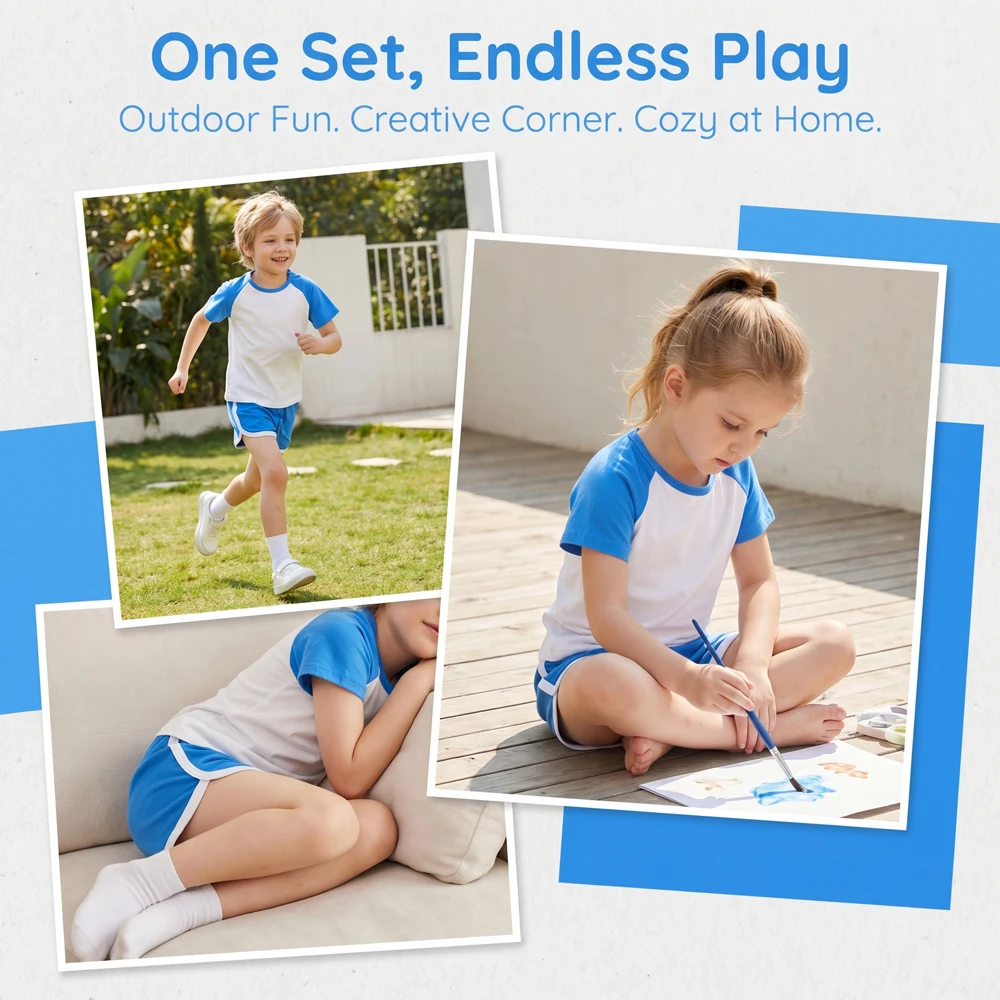 Personalized Kids Set Customized Cotton Tee and Shorts Toddler Custom Name Logo Photo Design Boys Girls Summer Sports Outfit