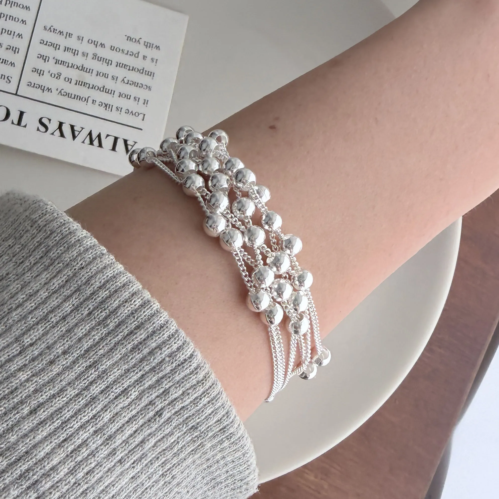925 Sterling Silver Bracelets for Women Men String Accessories Retro Mini Beads Pattern Pendant Party Jewelry Gift