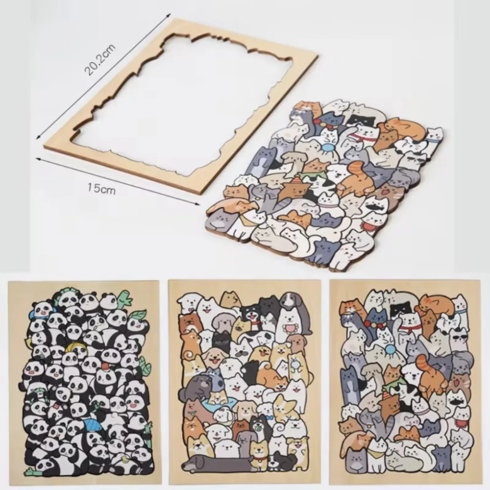 Creative Irregular Shaped Animal Jigsaw Puzzles Cat Wooden Cartoon Shape Puzzles Panda Dog Animal Shape Puzzles Montessori Toys