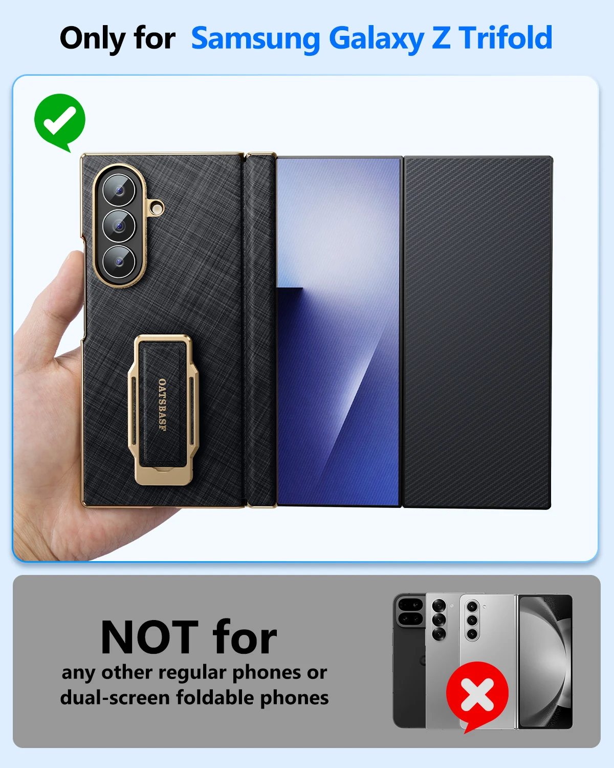 

Кожаный чехол Oatsbasf для Samsung Galaxy Z TriFold с защитой на 360 градусов ° Вращающийся держатель-подставка для телефона с ремешком, легкий в использовании одной рукой