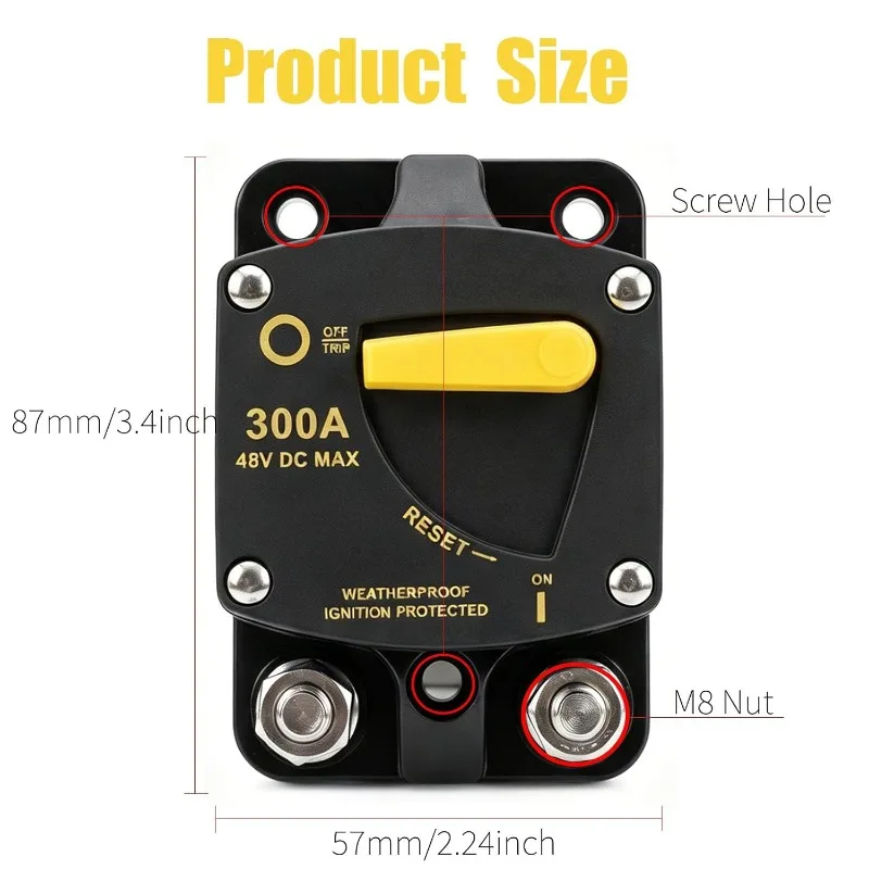 12-48V DC Car Marine Boat Audio Amplifier Breaker Waterproof 30/40/50/60/80/100/150/200/250/300A AMP Circuit Breaker Fuse Reset