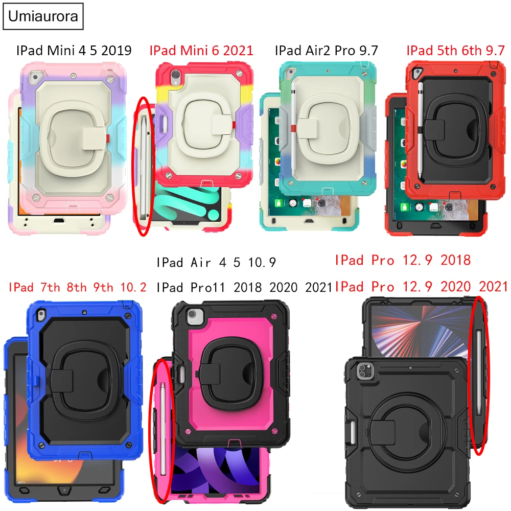 Coque avec anneau rotatif pour enfants, coque antichoc pour iPad 7e 8e 9e 10.2 Mini 6 Air 4 5 10.9 10e Isabel Pro 9.7 11 12.9 pouces