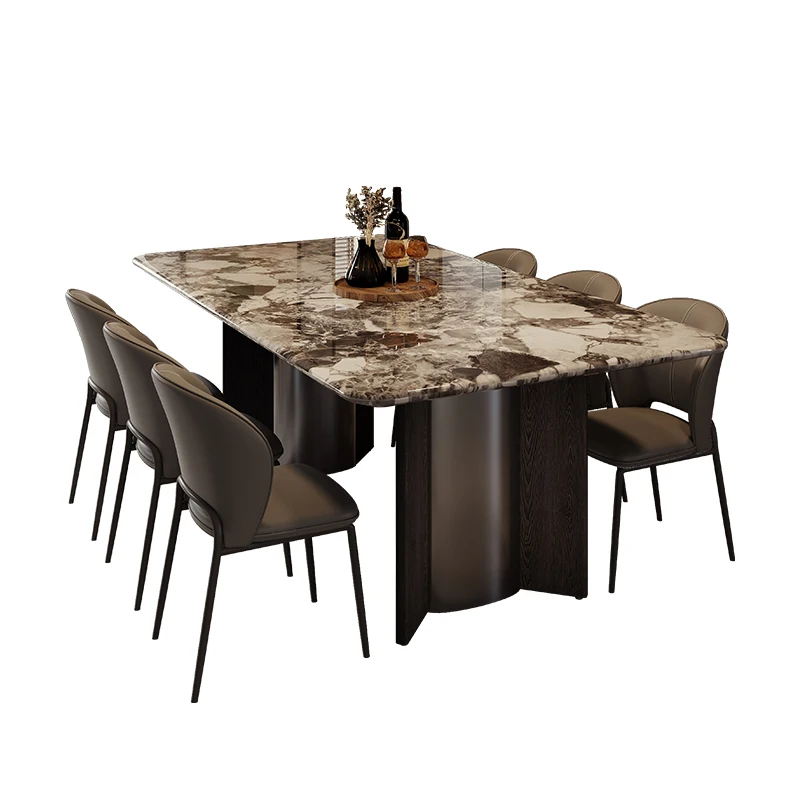 

Marble dining table and chair combination light luxury high sense thickened edge small apartment modern simple household
