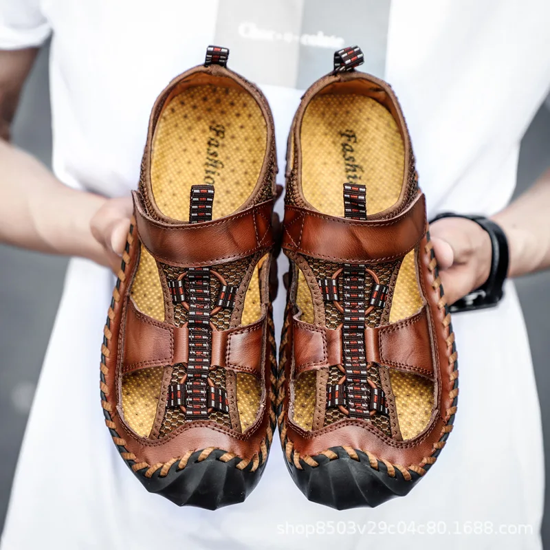 High Quality Men Sandals Retro Handmade Leather Sandal Fashion Outdoor Casual Sport Sandal Summer Non Slip Beach Sandals for Men