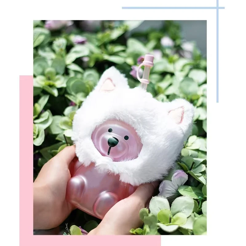 

Bear Straw Cup With Cat Headband Large Capacity Water Bottles Portable Heat-resistant Glass Cups For Storge Juice Milk Coffee