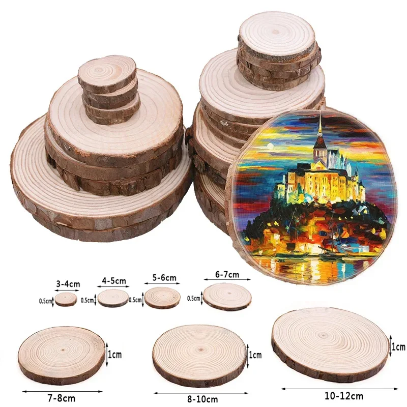 Rebanadas de madera de pino Natural de 3-12cm con corteza, discos redondos sin terminar para manualidades DIY, pintura de decoración de boda, 3-10 Uds.