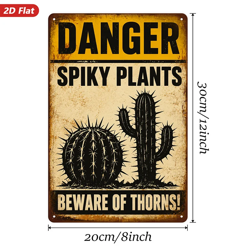 2D Flat, 1pc Cactus Warning Metal Sign Wall Art, Home Decor, Danger Header, Perfect for Living Room Corner Workspace, Spiky Plan