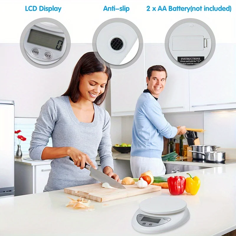 ميزان مطبخ رقمي 5 كجم، ميزان طعام دقيق مع شاشة LCD، فارغ، قاعدة غير قابلة للانزلاق، مقياس جرام/أونصة لمجوهرات الطبخ والخبز #3
