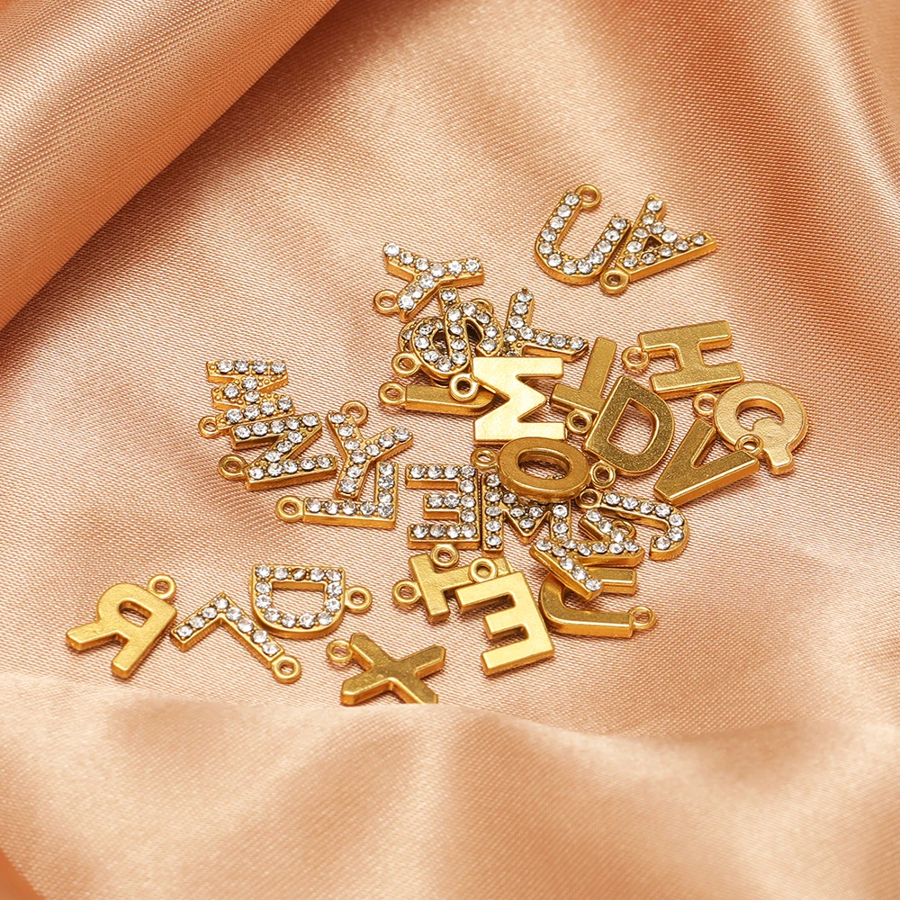 5 Stück Edelstahl A-Z Alphabet Anhänger PVD Goldplattierte Buchstaben Charms für DIY Ohrringe Halsketten Herstellung Damen Schmuckzubehör – Detail 5