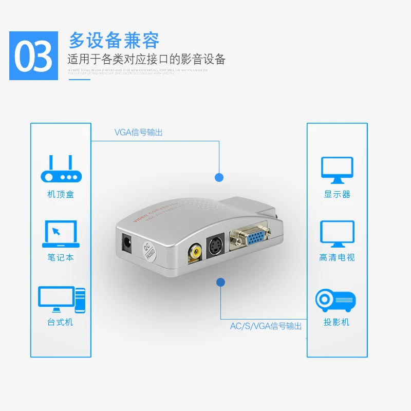 VGA to AV Converter Computer Connected to Old TV PC to TV Connector Connection Cable Display Conversion Cable S Terminal