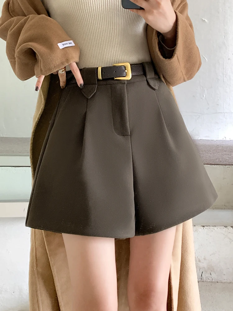 

Ретро-брюки для повседневной носки с высокой талией, шерстяные, женские, А-силуэт, широкие штанины, повседневные брюки, осень-зима, новинка, маленький размер, утягивающие