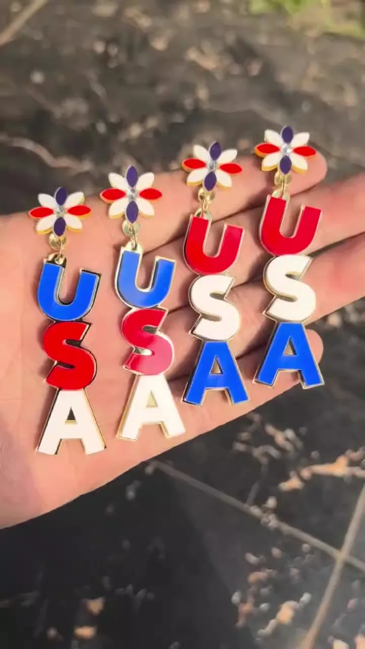 10 Pairs Blue White Red USA Acrylic Independence Day Earrings Patriotic Jewelry Gifts for July 4th. Accessories