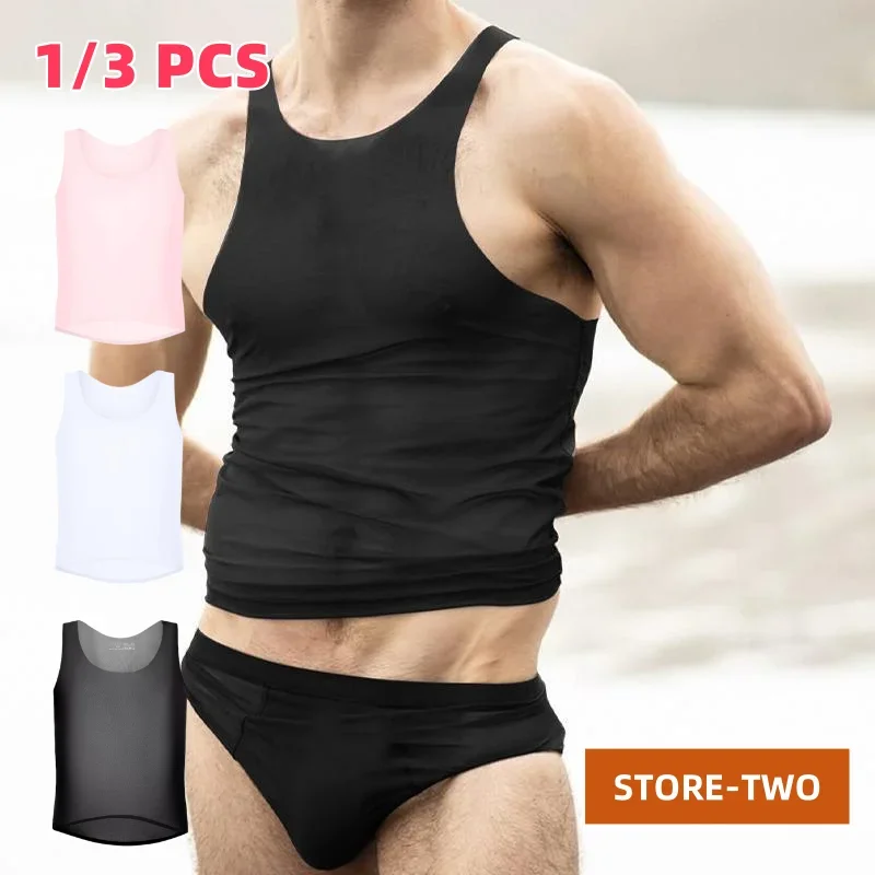 

Мужской легкий прозрачный дышащий плотный жилет из ледяного шелка, спортивный повседневный облегающий топ, мягкий удобный быстросохнущий жилет