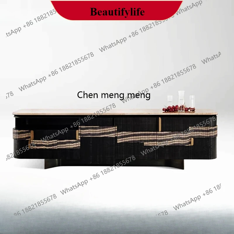 

G153 Italian light luxury villa mansion marble TV cabinet living room floor-to-wall high cabinet new