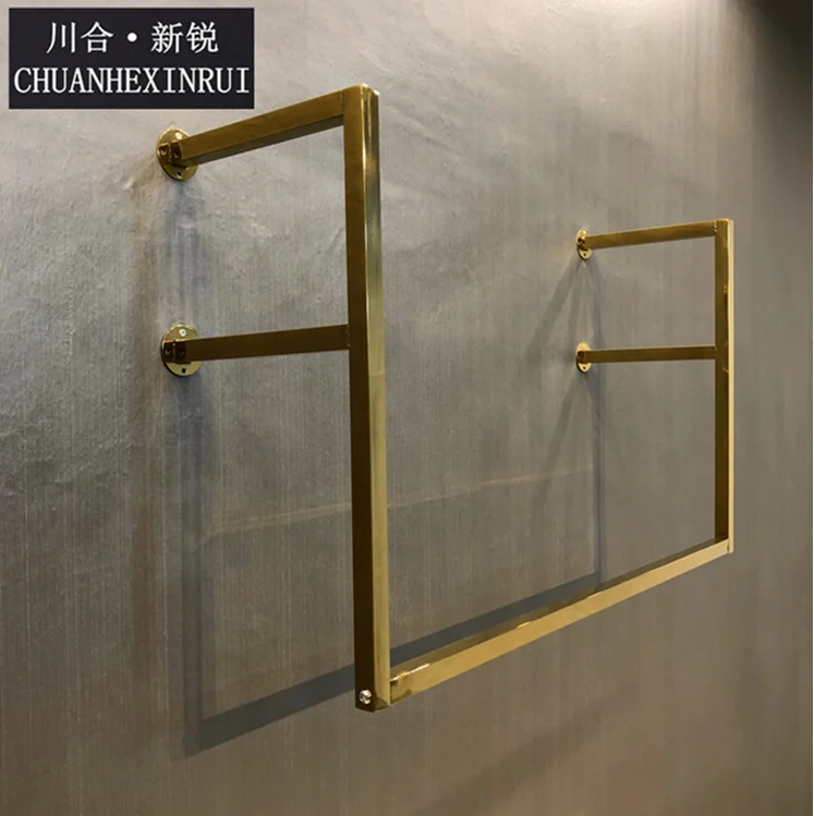 Gold clothing store wall hanging stainless steel titanium hanging women\'s clothing wall hanging clothes hanger square tube