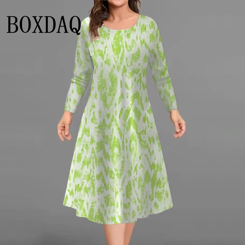 2025 Autunno Casual Mini Abiti da Donna Plus Size Stampato Moda Tie Dye Allentato a Maniche Lunghe O-Collo Abito Corto Semplice Streetwear