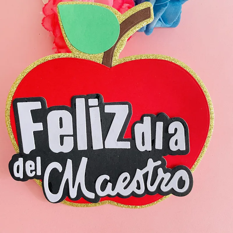 cute Apple with spanish word maestro die Metal Cutting Dies DIY Scrapbook Paper Cards Embossing Craft Die Cut handmade craft