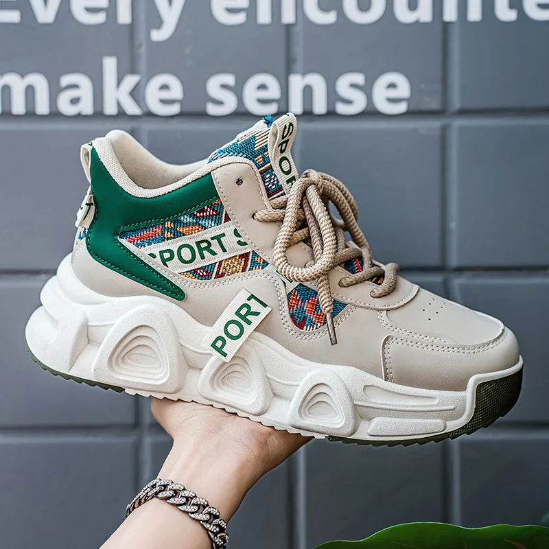 Casual men's shoes 2025 autumn and winter student thick soled men's shoes niche original sports shoes dad trendy shoes
