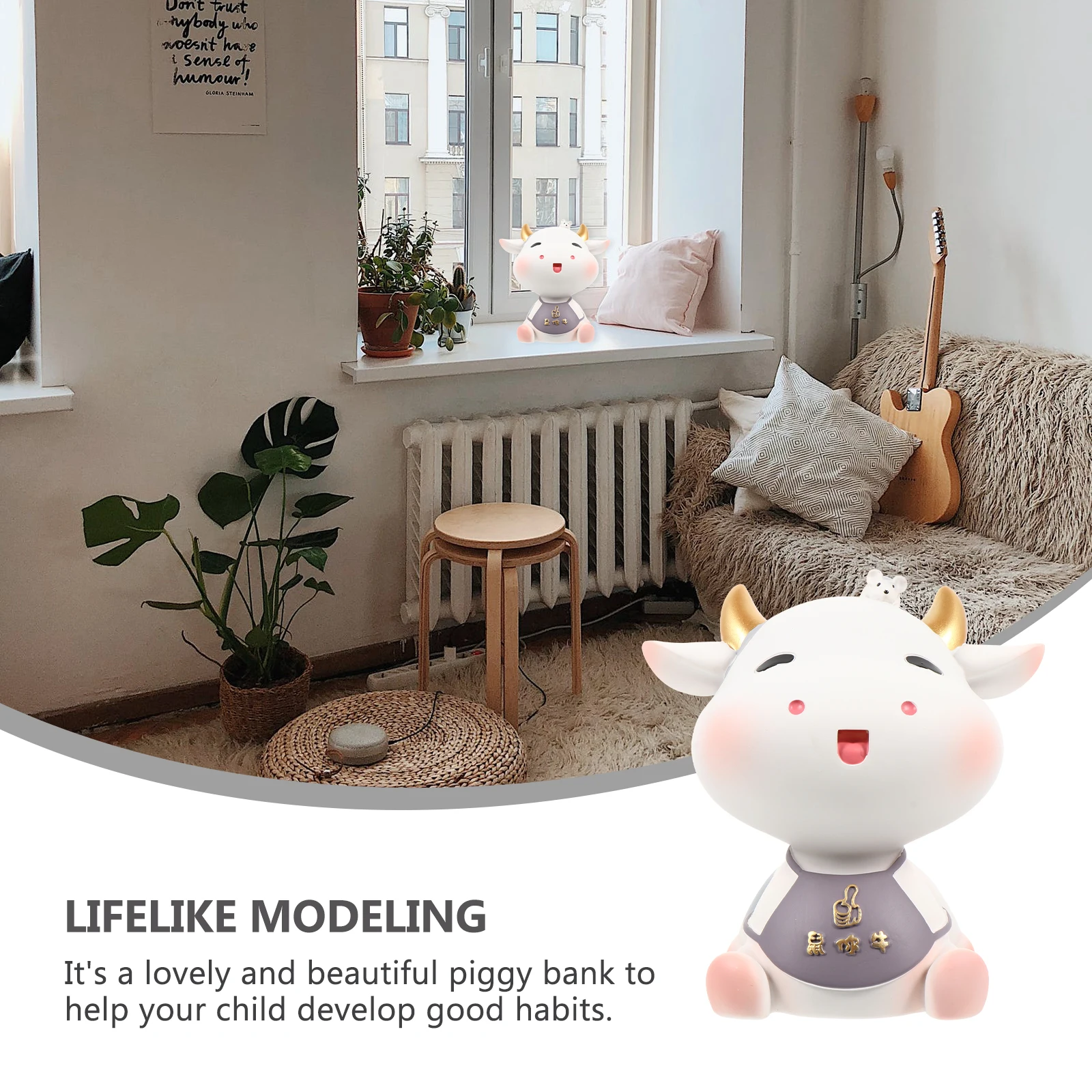 حاوية عملات البقرة الساحرة للأطفال، وعاء موفر، تصميم جميل يساعد على تطوير عادات جيدة مثالية لأي مكان وبنك عملات البقرة