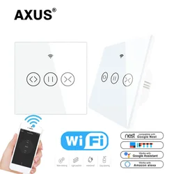 AXUS Ewelink WiFi Curtain Blinds Switch EU Standards AC220V Touch Switch LED Crystal Glass Panel Alexa Google Home Timer