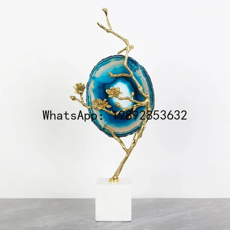 X5-7 Modern Light Luxury Ornament Living Room Entrance TV Cabinet Home Decoration Brass Crystal Stone Agate